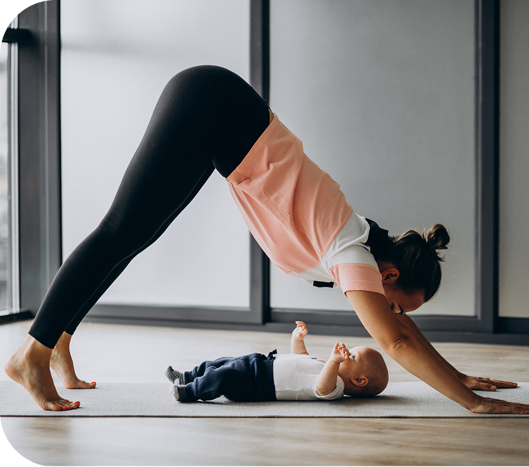 Women practicing prenatal yoga
